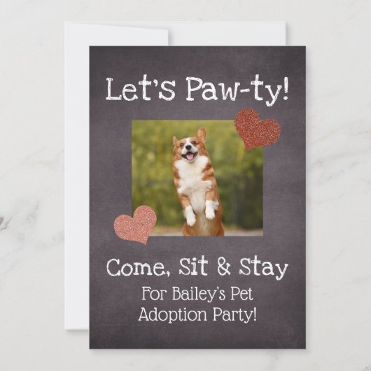 Pet Adoption Party Invitation Custom Dog Cat Foto Kaart (Voorkant)