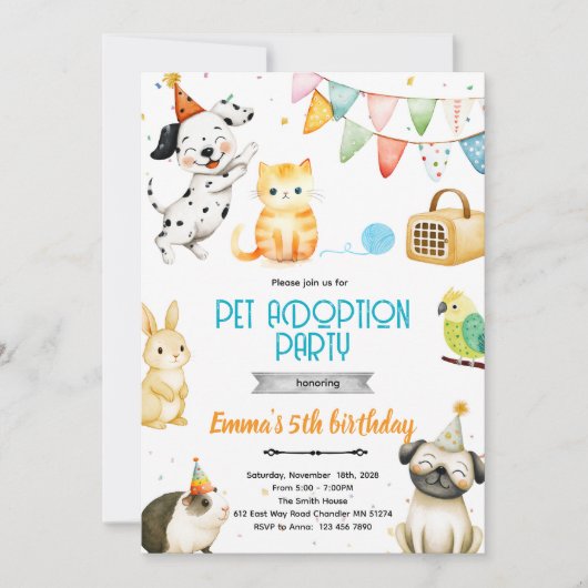 Pet Adoption Party Invitation Kaart (Voorkant)
