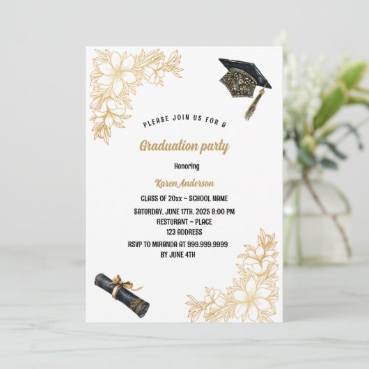 pet Afstudeerfeest zwart en goud Kaart (Staand voorkant)