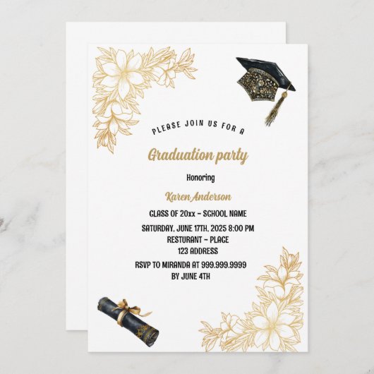 pet Afstudeerfeest zwart en goud Kaart (Voorkant / Achterkant)