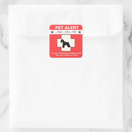 Pet Alert Emergency Vierkante Sticker (Tas)