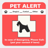 Pet Alert Emergency Vierkante Sticker (Voorkant)