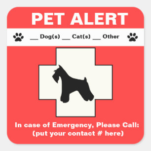 Pet Alert Emergency Vierkante Sticker
