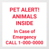 PET ALERT! Heldere rode letters Raamsticker (Vel)