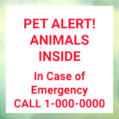 PET ALERT! Heldere rode letters Raamsticker (Vel 3)