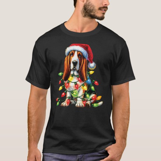 Pet Animal Basset Hound Dog Lover Santa hat Christ T-shirt (Voorkant)