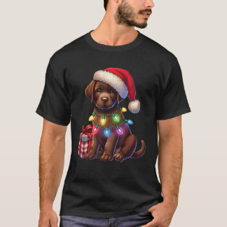Pet Animal Chocolate Labrador Dog Santa hat Christ T-shirt
