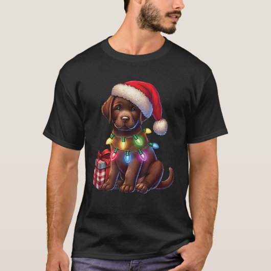 Pet Animal Chocolate Labrador Dog Santa hat Christ T-shirt (Voorkant)