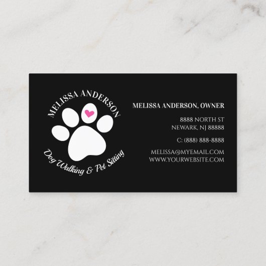 Pet Animal Dog Cat Paw Heart Custom Visitekaartje (Achterkant)