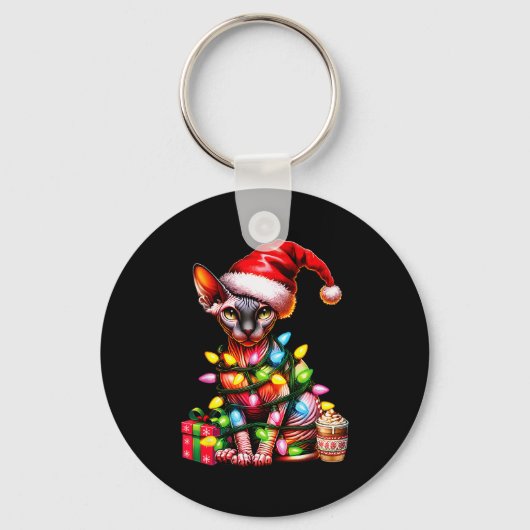 Pet Animal Lovers Cute Sphynx Cat Reindeer Antlers Sleutelhanger (Voorkant)