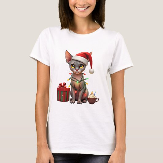 Pet Animal Lovers Cute Sphynx cat Reindeer Antlers T-shirt (Voorkant)