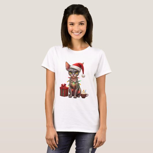 Pet Animal Lovers Cute Sphynx cat Reindeer Antlers T-shirt (Voorkant volledig)
