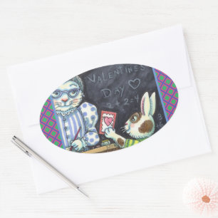 PET, APPLE EN VALENTIJN BUNNY RABBIT VAN DE KUTE L OVALE STICKER