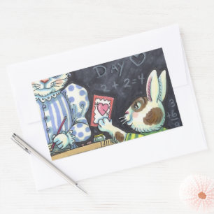 PET, APPLE EN VALENTIJN BUNNY RABBIT VAN DE KUTE L RECHTHOEKIGE STICKER