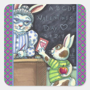 PET, APPLE EN VALENTIJN BUNNY RABBIT VAN DE KUTE L VIERKANTE STICKER