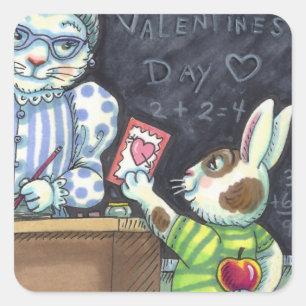 PET, APPLE EN VALENTIJN BUNNY RABBIT VAN DE KUTE L VIERKANTE STICKER