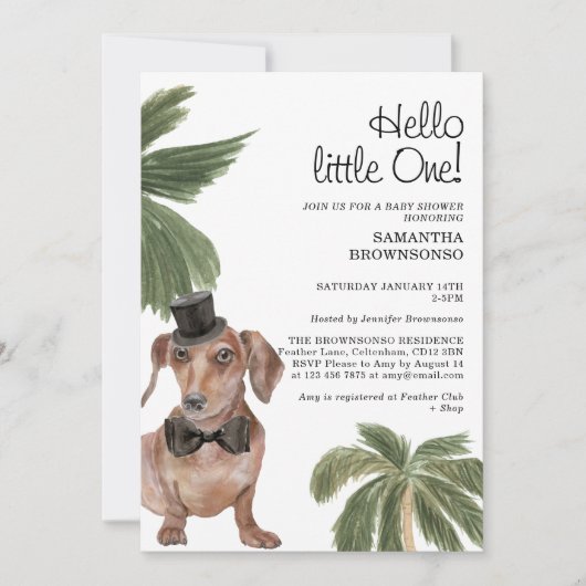 Pet Baby shower Boy Rustic Palm Dachshund Dog Kaart (Voorkant)