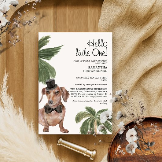 Pet Baby shower Boy Rustic Palm Dachshund Dog Kaart