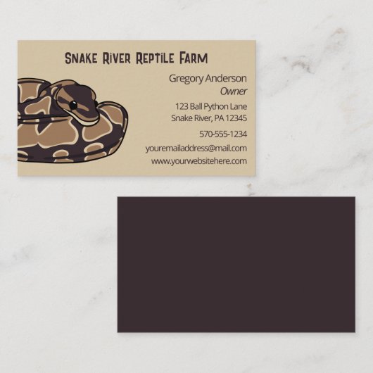 Pet Ball Python Snake Reptile Breeder Visitekaartje (Voorkant / Achterkant)