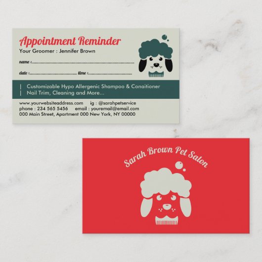 Pet Bath Spa Salon Appointment Remind Dog Groomer Visitekaartje (Voorkant / Achterkant)