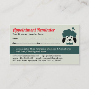 Pet Bath Spa Salon Appointment Remind Dog Groomer Visitekaartje