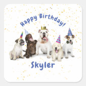 Pet Birthday Dog Celebration | Blauw Vierkante Sticker (Voorkant)