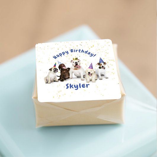 Pet Birthday Dog Celebration | Blauw Vierkante Sticker