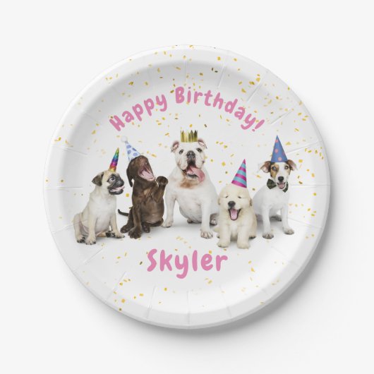 Pet Birthday Dog Celebration | Roze Papieren Bordje (Voorkant)