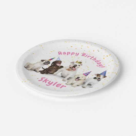 Pet Birthday Dog Celebration | Roze Papieren Bordje (Gekanteld)