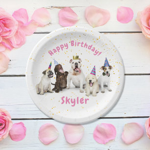 Pet Birthday Dog Celebration   Roze Papieren Bordje
