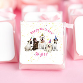Pet Birthday Dog Celebration | Roze Vierkante Sticker