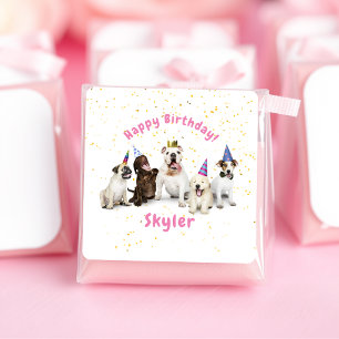 Pet Birthday Dog Celebration   Roze Vierkante Sticker