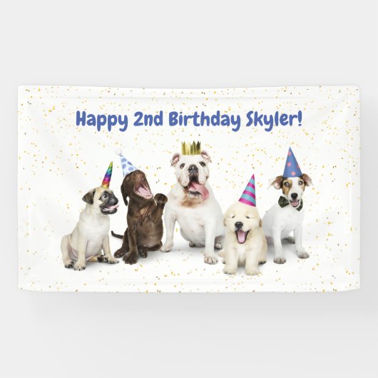 Pet Birthday Dog Party | Blauw Spandoek (Horizontaal)