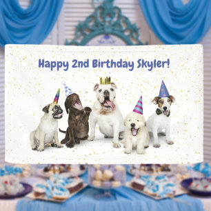 Pet Birthday Dog Party   Blauw Spandoek