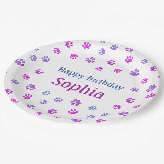 Pet Birthday Partij roze Paarse blauwe verf Papieren Bordje (Gekanteld)