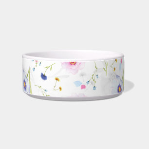 Pet Blauw en roze bloemen Voerbakje