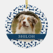 Pet Blue Bone Hearts Patroon 2 Foto Keramisch Ornament (Voorkant)