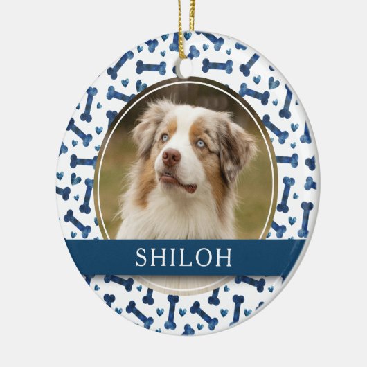 Pet Blue Bone Hearts Patroon 2 Foto Keramisch Ornament (Links)