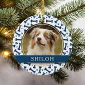 Pet Blue Bone Hearts Patroon 2 Foto Keramisch Ornament