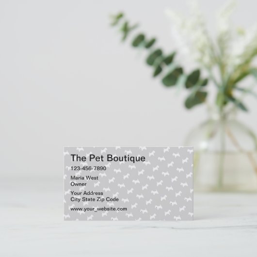 Pet Boutique Cute Dog Pattern Visitekaartje (Staand voorkant)