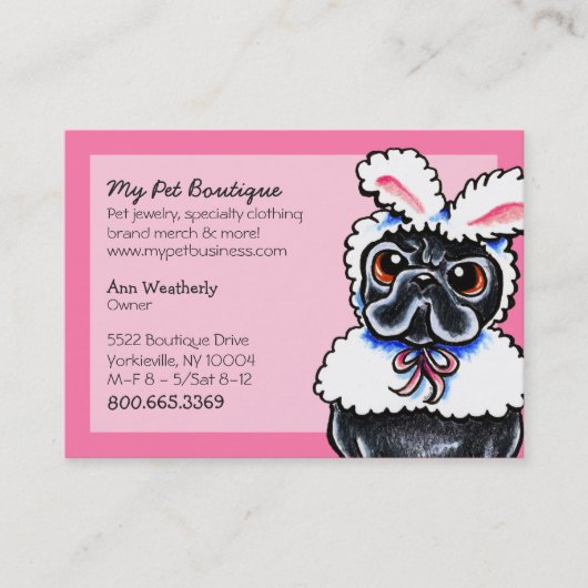 Pet Boutique Pink Fun Bunny Pug Visitekaartje (Voorkant)