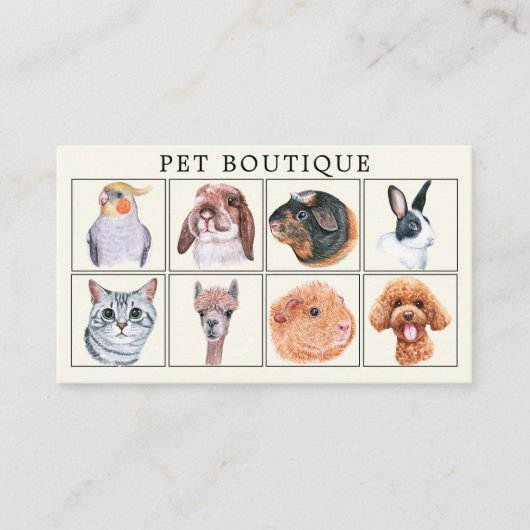 Pet Boutique Waterverf Animals Visitekaartje (Voorkant)