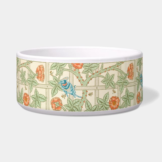 Pet Bowl Floral Garden Trellis Pattern met vogels Voerbakje (Voorkant)