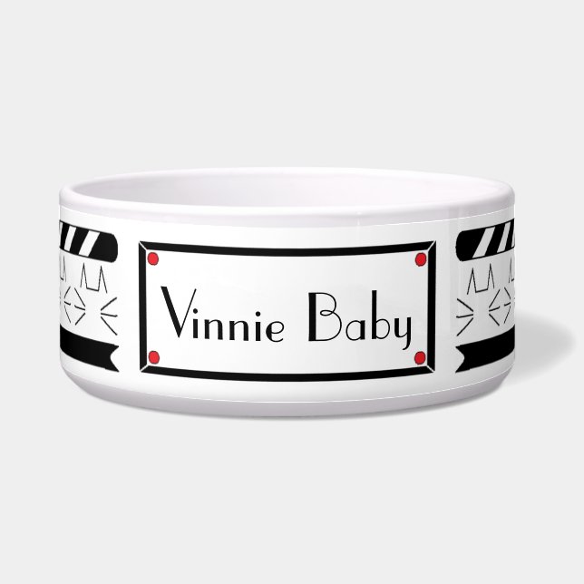 Pet Bowl Large Black/White "FEED ME HANGRY" Voerbakje (Voorkant)