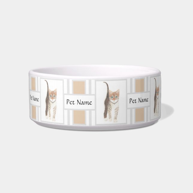 Pet Bowl met Afbeelding en tekst met tabby Voerbakje (Voorkant)