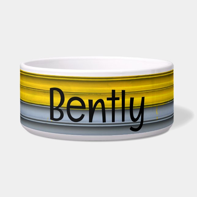 Pet Bowl met Geel & Grijs Roller Deurontwerp Voerbakje (Voorkant)