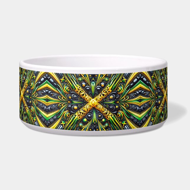 Pet Bowl met Jamaicaanse kleuren Abstract Design Voerbakje (Voorkant)