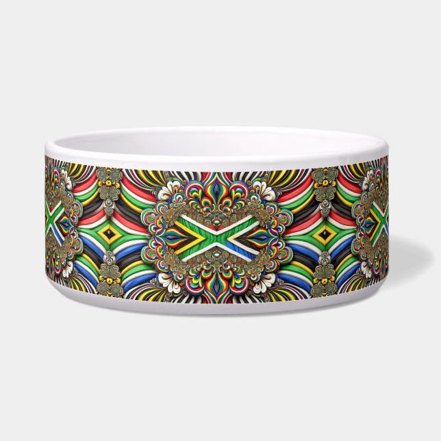 Pet Bowl met Zuid-Afrikaanse kleuren Abstract Desi Voerbakje (Voorkant)