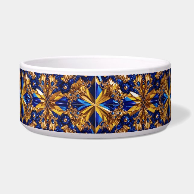 Pet Bowl met Zweden Kleuren Abstract Ontwerp Voerbakje (Voorkant)