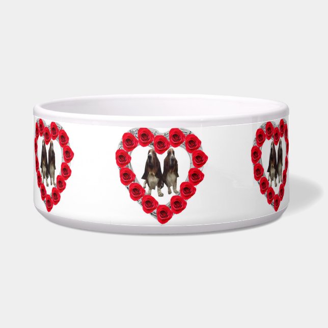 Pet Bowl Red Heart-Rozen met berenhakkers Voerbakje (Voorkant)
